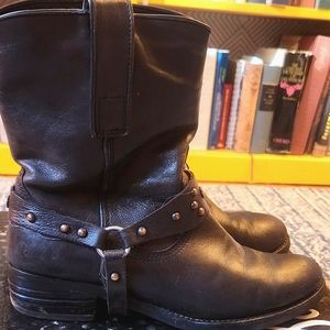 Sam Edelman Lakota Black Leather Pull On Cowboy Mid Calf Boots Women's 8.5